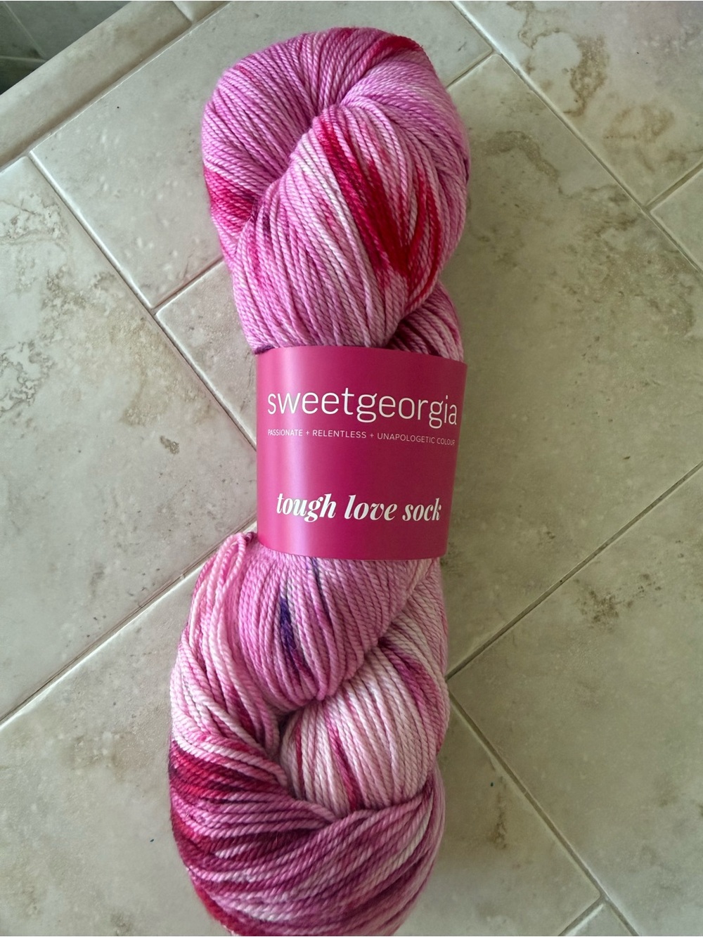 SweetGeorgia Tough Love Sock Yarn - Pink Variegated - Raspberry Swirl 1 Hank